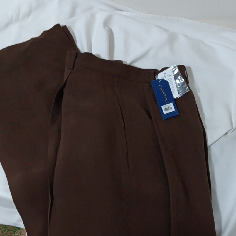 100% SILK Charter Club Women's Brown Pants